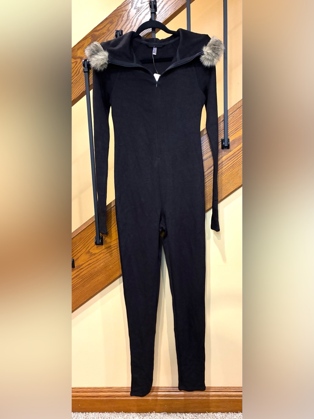 Free People FP Movement Snowmass onesie faux fur trim Chocolate comboSZ.Sm NWT